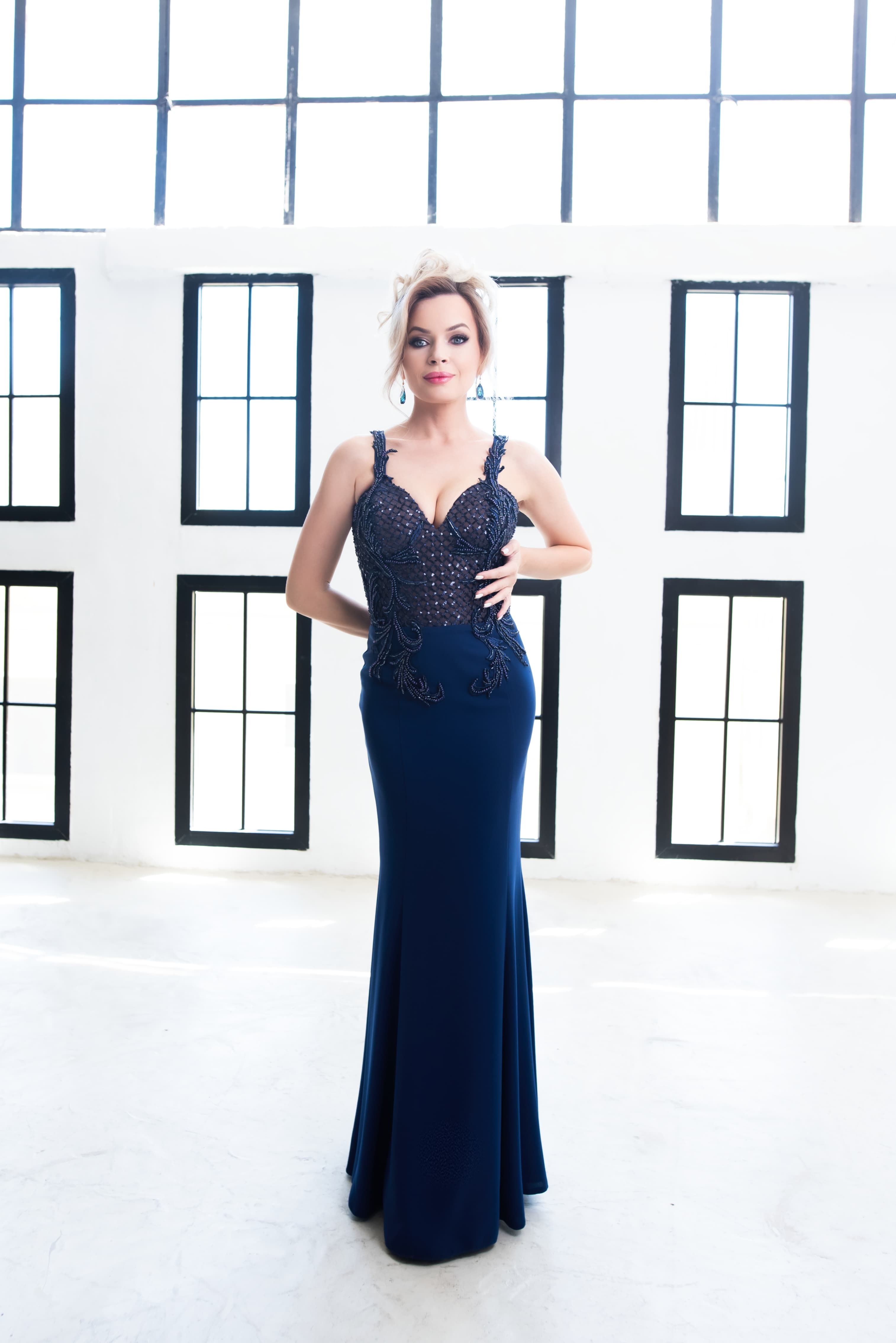 Veronika brook in blue dress